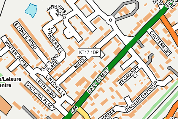 KT17 1DP map - OS OpenMap – Local (Ordnance Survey)