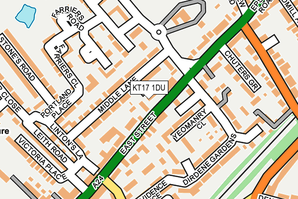 KT17 1DU map - OS OpenMap – Local (Ordnance Survey)