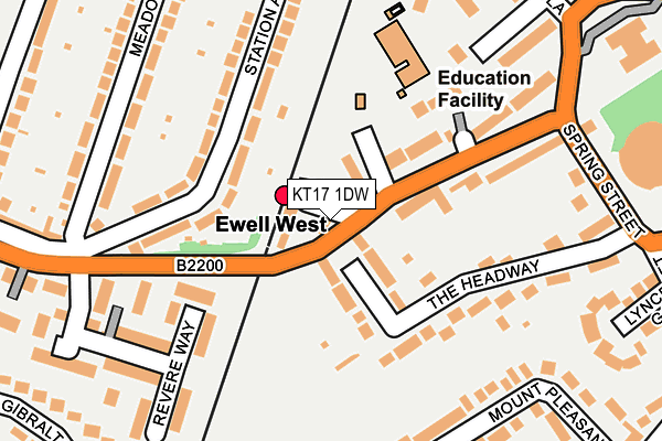KT17 1DW map - OS OpenMap – Local (Ordnance Survey)