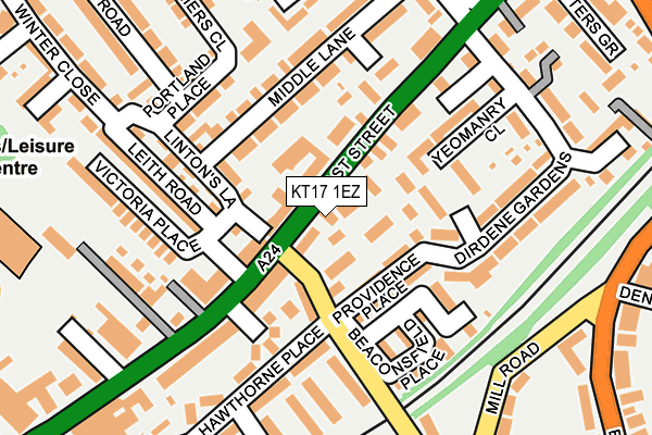 KT17 1EZ map - OS OpenMap – Local (Ordnance Survey)