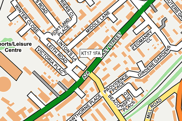 KT17 1FA map - OS OpenMap – Local (Ordnance Survey)