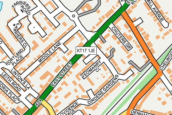 KT17 1JE map - OS OpenMap – Local (Ordnance Survey)