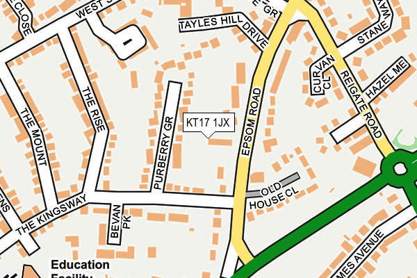 KT17 1JX map - OS OpenMap – Local (Ordnance Survey)