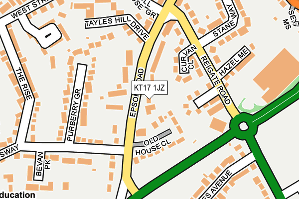 KT17 1JZ map - OS OpenMap – Local (Ordnance Survey)