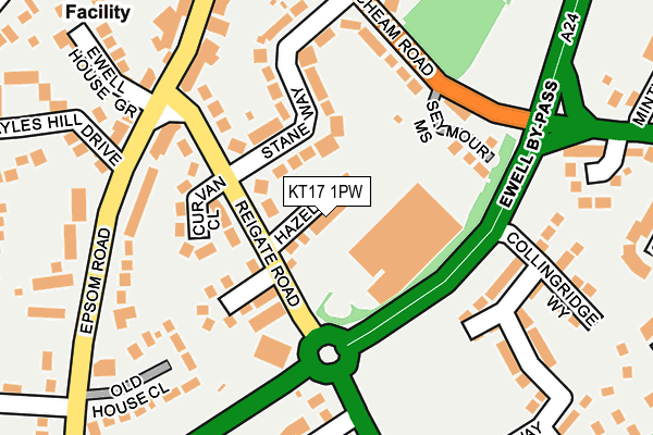 KT17 1PW map - OS OpenMap – Local (Ordnance Survey)