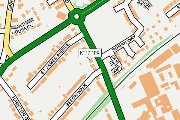 KT17 1PX map - OS OpenMap – Local (Ordnance Survey)