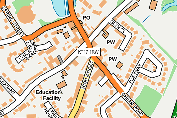 KT17 1RW map - OS OpenMap – Local (Ordnance Survey)