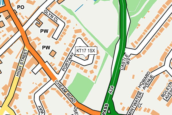 KT17 1SX map - OS OpenMap – Local (Ordnance Survey)