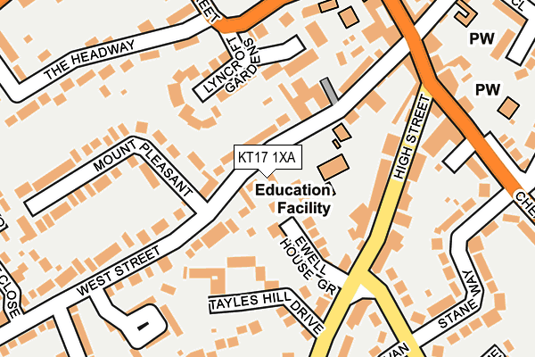 KT17 1XA map - OS OpenMap – Local (Ordnance Survey)
