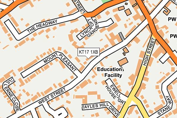 KT17 1XB map - OS OpenMap – Local (Ordnance Survey)