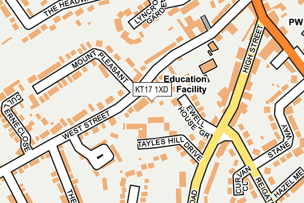 KT17 1XD map - OS OpenMap – Local (Ordnance Survey)