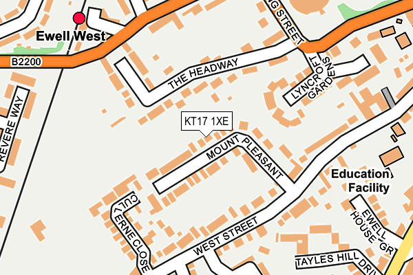 KT17 1XE map - OS OpenMap – Local (Ordnance Survey)