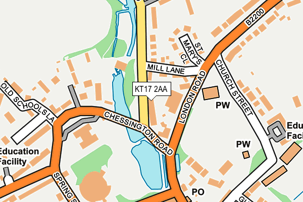 KT17 2AA map - OS OpenMap – Local (Ordnance Survey)