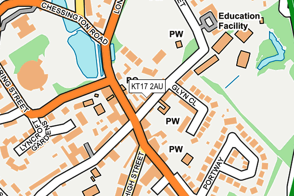 KT17 2AU map - OS OpenMap – Local (Ordnance Survey)