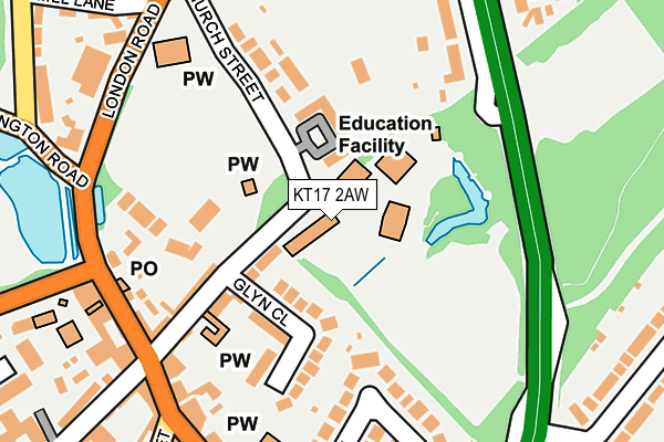 KT17 2AW map - OS OpenMap – Local (Ordnance Survey)