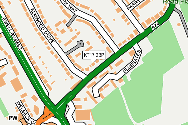 KT17 2BP map - OS OpenMap – Local (Ordnance Survey)