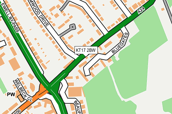 KT17 2BW map - OS OpenMap – Local (Ordnance Survey)