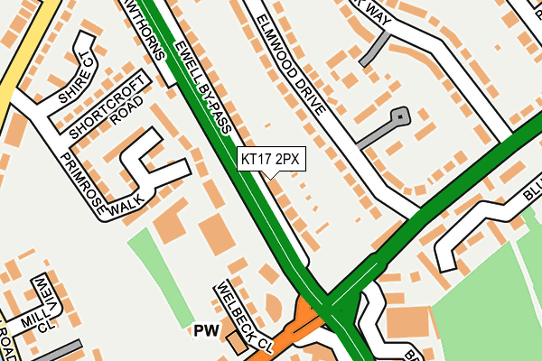 KT17 2PX map - OS OpenMap – Local (Ordnance Survey)