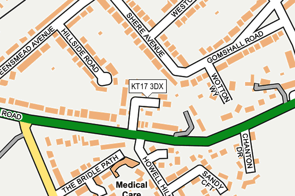 KT17 3DX map - OS OpenMap – Local (Ordnance Survey)