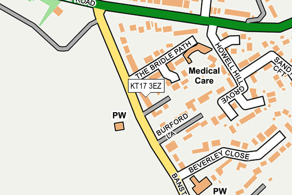 KT17 3EZ map - OS OpenMap – Local (Ordnance Survey)