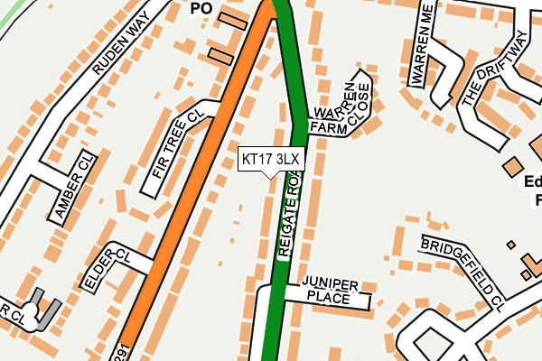 KT17 3LX map - OS OpenMap – Local (Ordnance Survey)