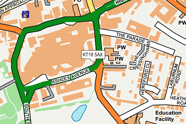 KT18 5AX map - OS OpenMap – Local (Ordnance Survey)