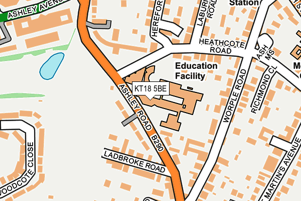 KT18 5BE map - OS OpenMap – Local (Ordnance Survey)