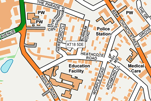 KT18 5DE map - OS OpenMap – Local (Ordnance Survey)
