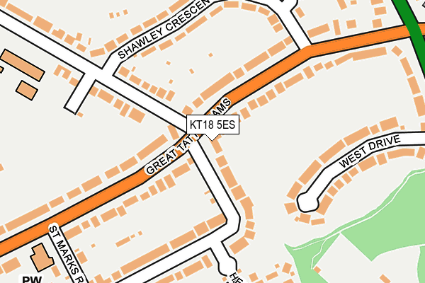 KT18 5ES map - OS OpenMap – Local (Ordnance Survey)