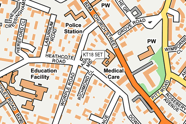 KT18 5ET map - OS OpenMap – Local (Ordnance Survey)