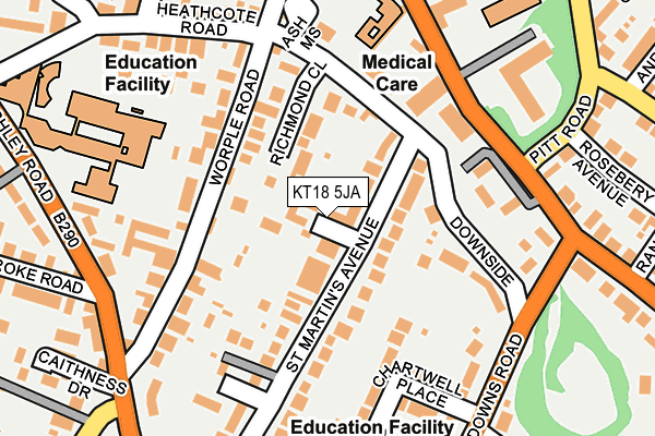 KT18 5JA map - OS OpenMap – Local (Ordnance Survey)