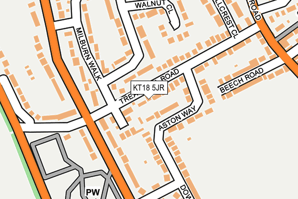 KT18 5JR map - OS OpenMap – Local (Ordnance Survey)