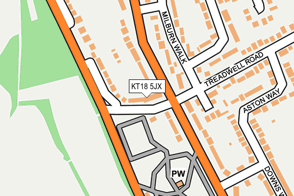 KT18 5JX map - OS OpenMap – Local (Ordnance Survey)