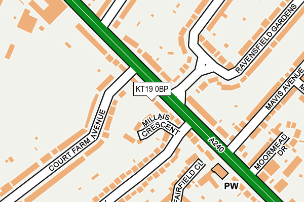 KT19 0BP map - OS OpenMap – Local (Ordnance Survey)