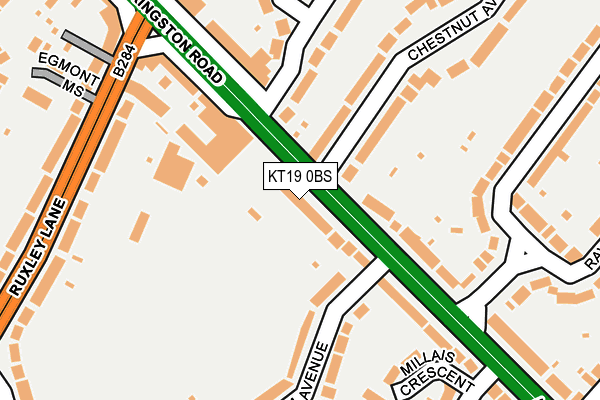 KT19 0BS map - OS OpenMap – Local (Ordnance Survey)