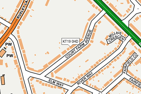 KT19 0HD map - OS OpenMap – Local (Ordnance Survey)