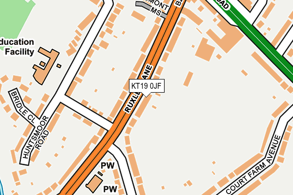 KT19 0JF map - OS OpenMap – Local (Ordnance Survey)