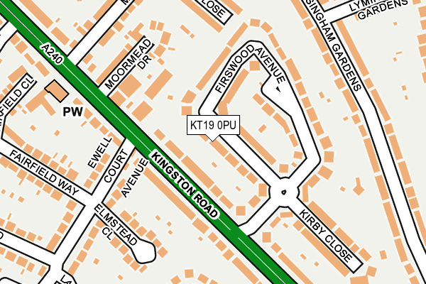 KT19 0PU map - OS OpenMap – Local (Ordnance Survey)
