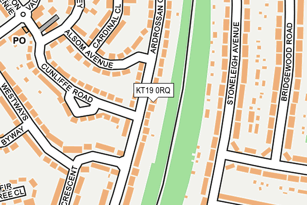 KT19 0RQ map - OS OpenMap – Local (Ordnance Survey)