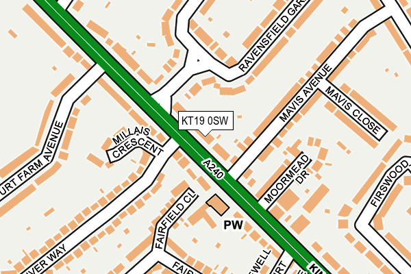 KT19 0SW map - OS OpenMap – Local (Ordnance Survey)