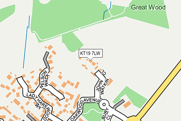 KT19 7LW map - OS OpenMap – Local (Ordnance Survey)