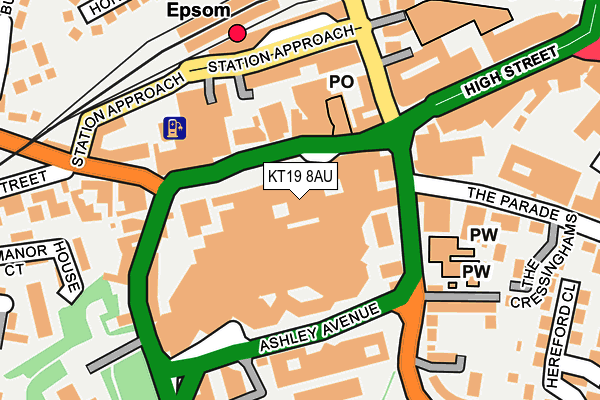 KT19 8AU map - OS OpenMap – Local (Ordnance Survey)