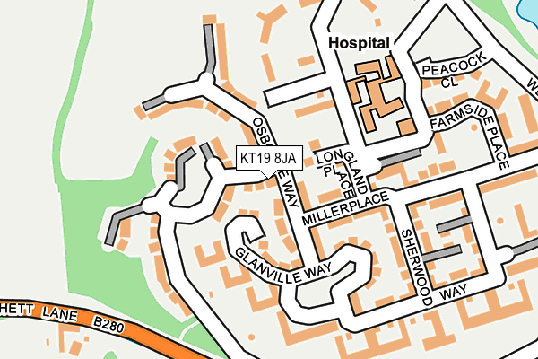 KT19 8JA map - OS OpenMap – Local (Ordnance Survey)