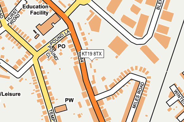 KT19 8TX map - OS OpenMap – Local (Ordnance Survey)