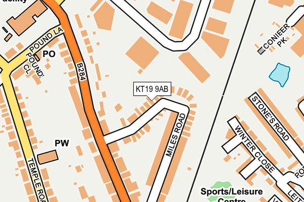 KT19 9AB map - OS OpenMap – Local (Ordnance Survey)