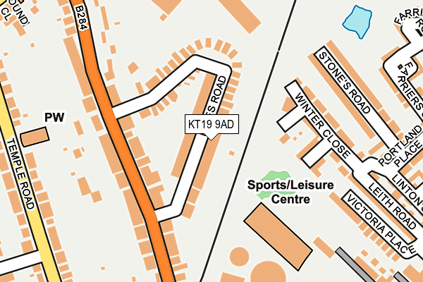 KT19 9AD map - OS OpenMap – Local (Ordnance Survey)