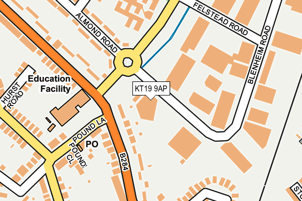 KT19 9AP map - OS OpenMap – Local (Ordnance Survey)