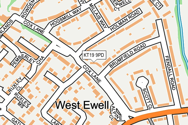 KT19 9PD map - OS OpenMap – Local (Ordnance Survey)