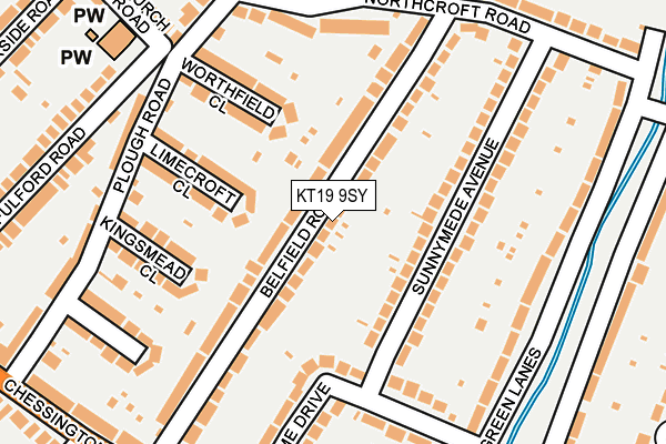 KT19 9SY map - OS OpenMap – Local (Ordnance Survey)