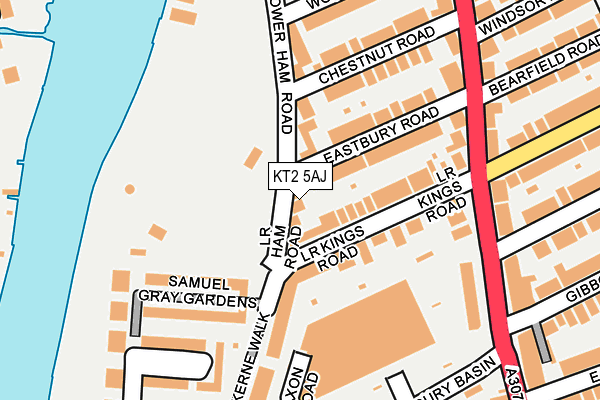 KT2 5AJ map - OS OpenMap – Local (Ordnance Survey)